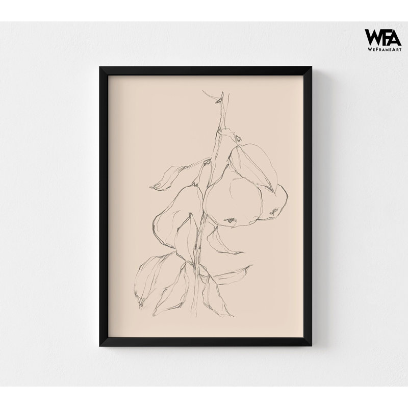 Poire, art mural buffet vegan, H 56 po x l 42 po, Reproduction encadrée avec passe-partout, Noir, noir, noir, noir