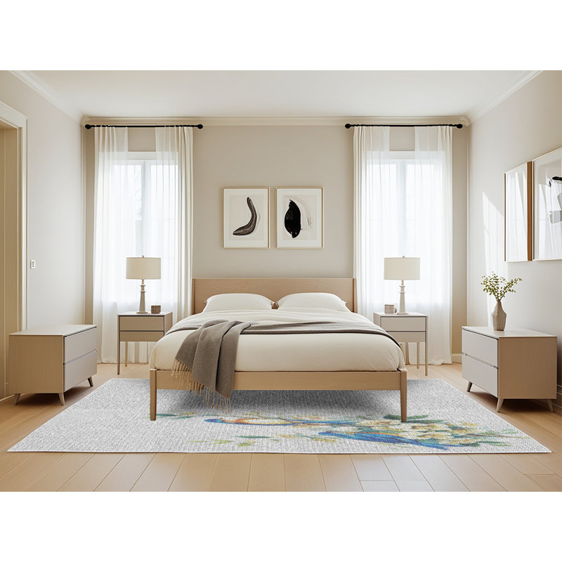 Tapis bleu/beige à motifs, Rectangle 5 pi x 8 pi