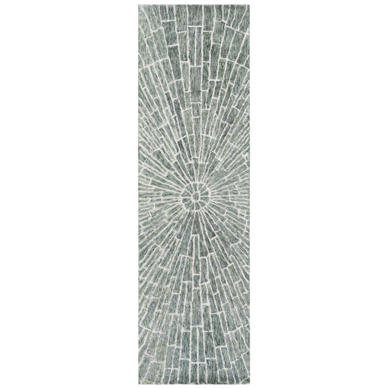 Marquee 507 Hand Tufted Wool/Cotton Starburst Rug in Light Green/Beige, Runner 2'3" x 8'