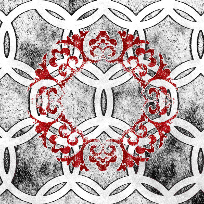 " Red Black White Pattern 2 ", 12" H x 12" W