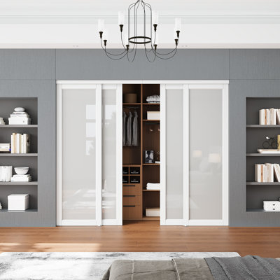 Porte coulissante intérieure blanche 80 "pour garde-manger et garde-robe avec quincaillerie complète