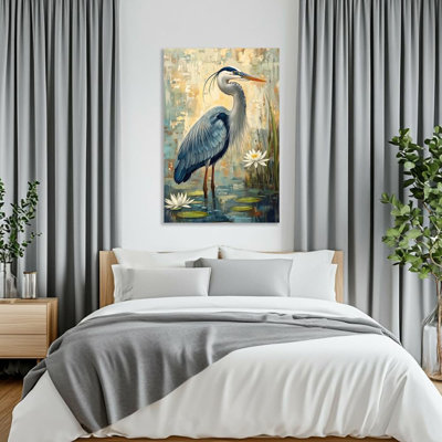 Blue Heron Wall Art Egret Canvas Wall Decor Elegant Waterbird Wildlife Painting Prints Coastal Shorebird Pictures For Bathroom Kitchen Framed (20L X 3