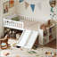 Twin Size Bed Frame with Storage Shelf, Slide, and Ladder-1351588353
