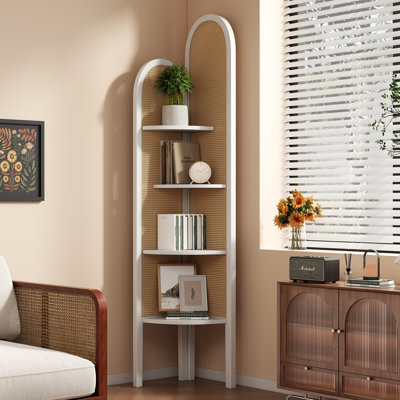 Rattan Corner Bookshelf Stand