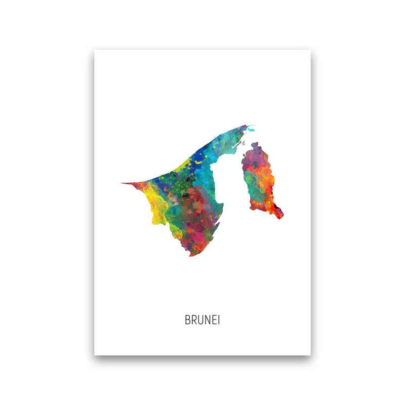 Brunei Watercolour Map by Michael Tompsett - Print, 84cm H x 60cm W x 1cm D, Unframed
