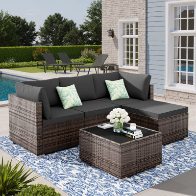 5 Pieces Patio Conversation Sets Outdoor Sectional Sofas 4-Person Seating Group With Cushions Gray