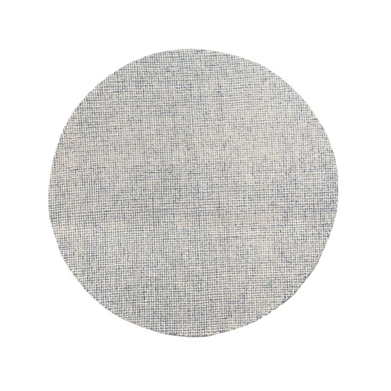 Tapis abstrait en mélange de laine à la main à motif abstrait contemporain, Rond 8 pi, Bleu sarcelle / crème