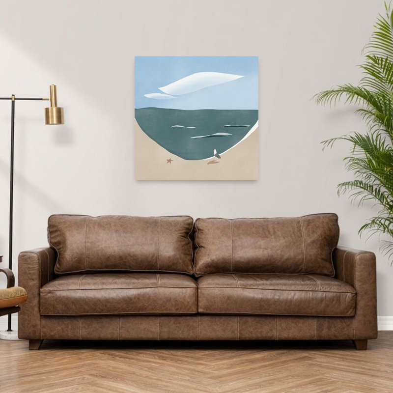 Seagull At The Beach Abstract Minimalist Modern Seagull Starfish Bird Coastal Wall Art Print, 91.44cm H x 91.44cm W