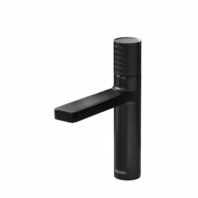 Ruvati Emilio Single Handle Diamond Pattern Knurled Bathroom Faucet Round in Gunmental Black PVD, Black
