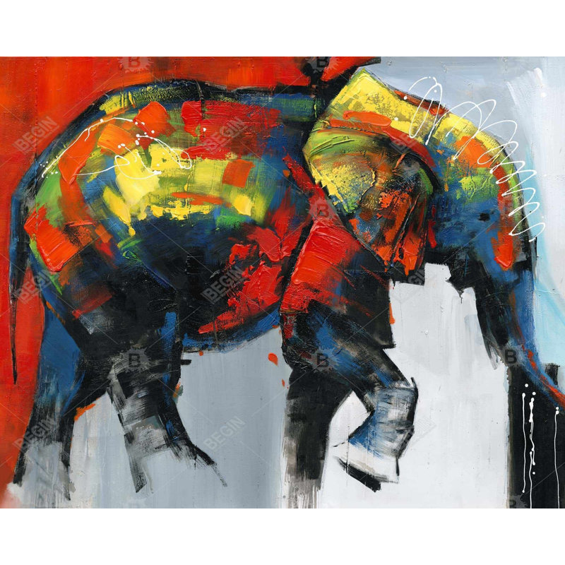 Abstrait éléphant coloré en mouvement - toile contemporaine bleue