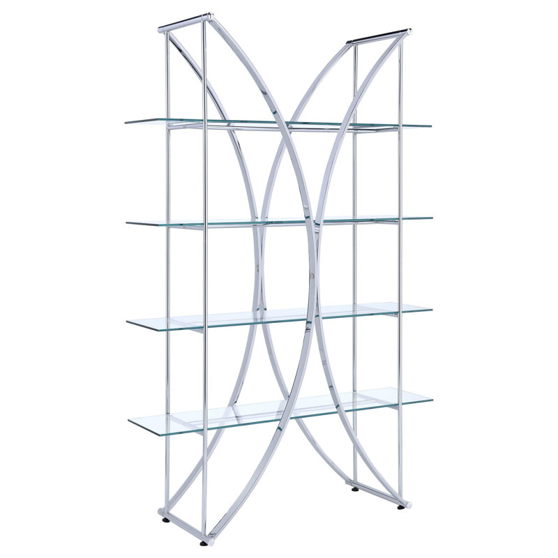 Elegant Design - Brumfield 73-Inch 4-Shelf Glass Bookshelf Chrome
