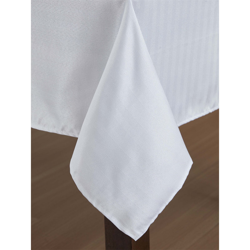 Lincoln Stripe Fabric Tablecloth, 84" Rectangle, White