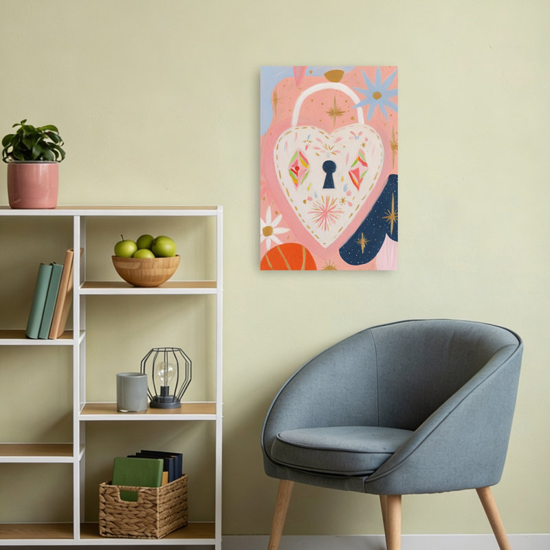 «Whimsical Heart Lock», impression de paysage de rêve coloré, art mural, H 24 po x l 16 po