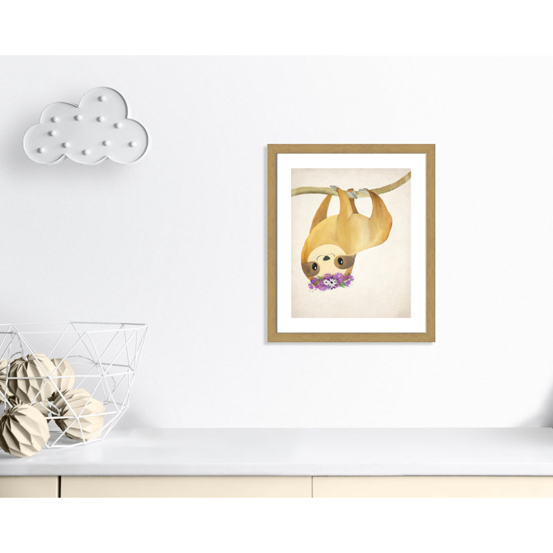 Sloth floral 2, H 26,5 po x l 22,5 po x P 0,63 po, Encadré plat chêne