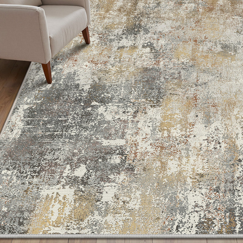Tapis d'intérieur gris / beige Pavelina , Gray, Rectangulaire 8 pi x 10 pi