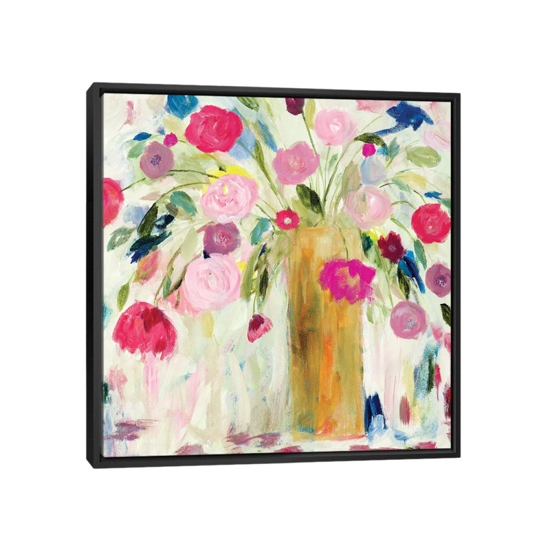 « amitié fleuris », impression sur toile, H 18 po x l 18 po x P 1,5 po, Toile encadrée noire, Pas de tapis