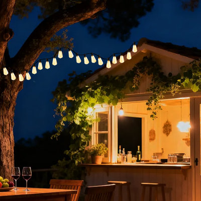 100Ft Solar Powered Outdoor String Lights With Remote And 30 Shatterproof Led Bulbs, Waterproof, Warm White, Usb Rechargeable