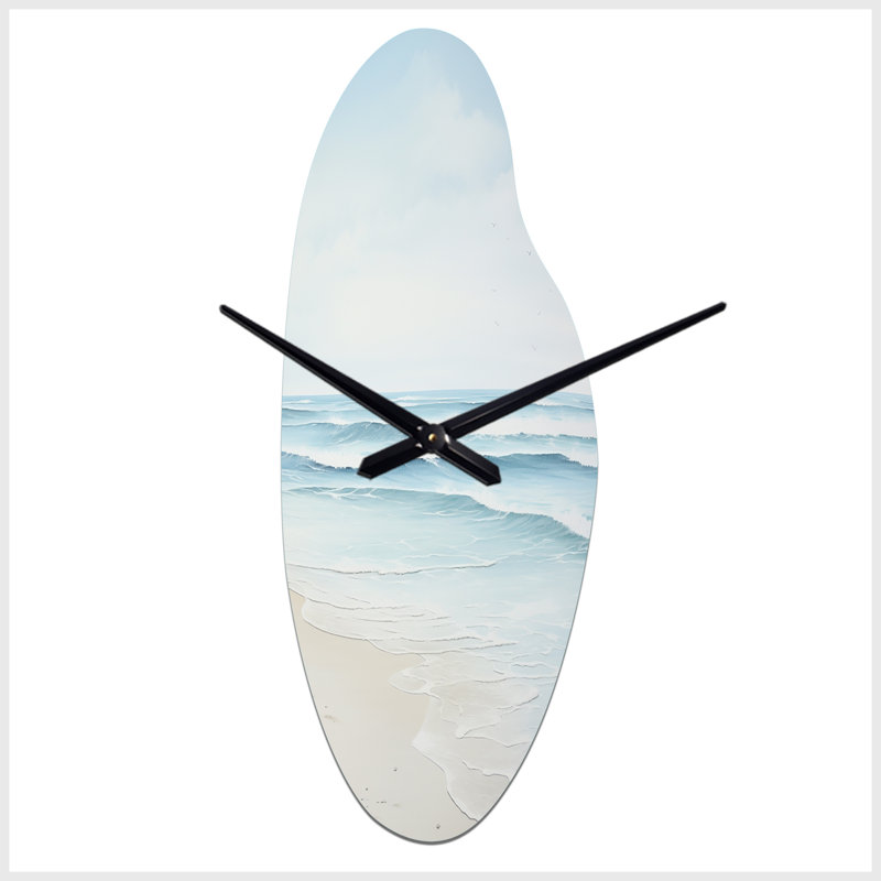 «Beach Photo Tranquil Waters I» - Horloge murale en forme de plage, Grand