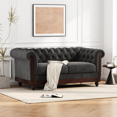 VIVALUX 59.44"" Chesterfield Velvet Loveseat Sofa,2-Person Rolled Arm Dutch Plush Upholstered Sofa Couch With Tufted Button For Living Room, Bedroom, S -  House of HamptonÂ®, B0834C9D4FB1479AA58C77202A745B42