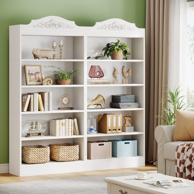 72.83" H X 31.5" W  5 Tier White Modern Bookcase, Set Of 2