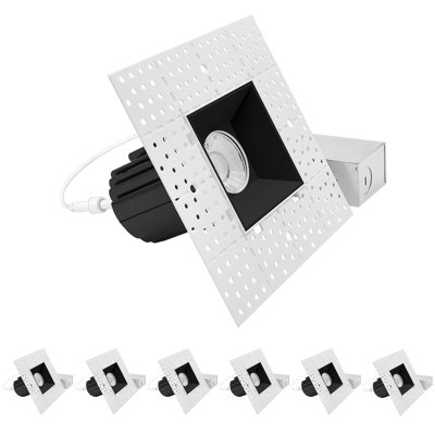 LUXRITE 3 Inch LED Recessed Trimless Spotlight With Black Interlocking Trim, Twist N' Lock, 5CCT, 15W, 1000LM, CRI90, 38° Beam, Dimmable, ETL 6 Pack