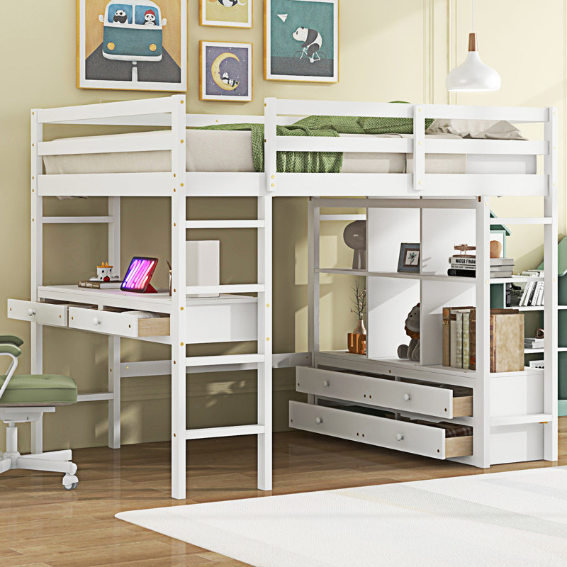 Loft Bed With Built-In Desk With Two Drawers