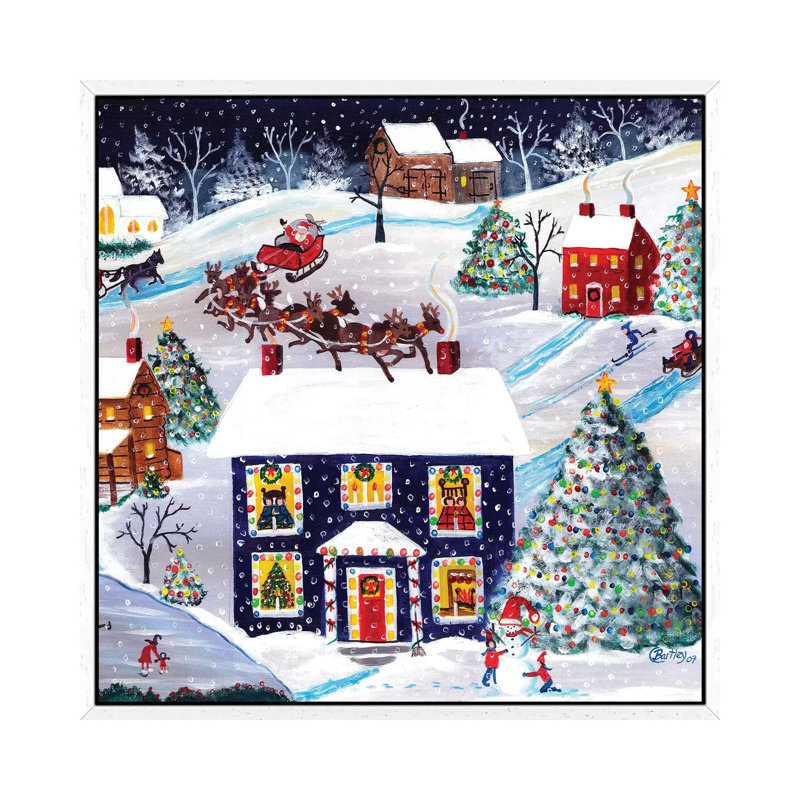Santa Reindeer Christmas Eve Cheryl Bartley by Cheryl Bartley - Print on Canvas, 45.72 cm H x 45.72 cm W, White Framed
