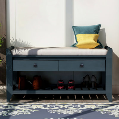 39" Wide Shoe Storage Bench With Cushion Entryway Bench Storage Bench With Drawers And Shoe Rack