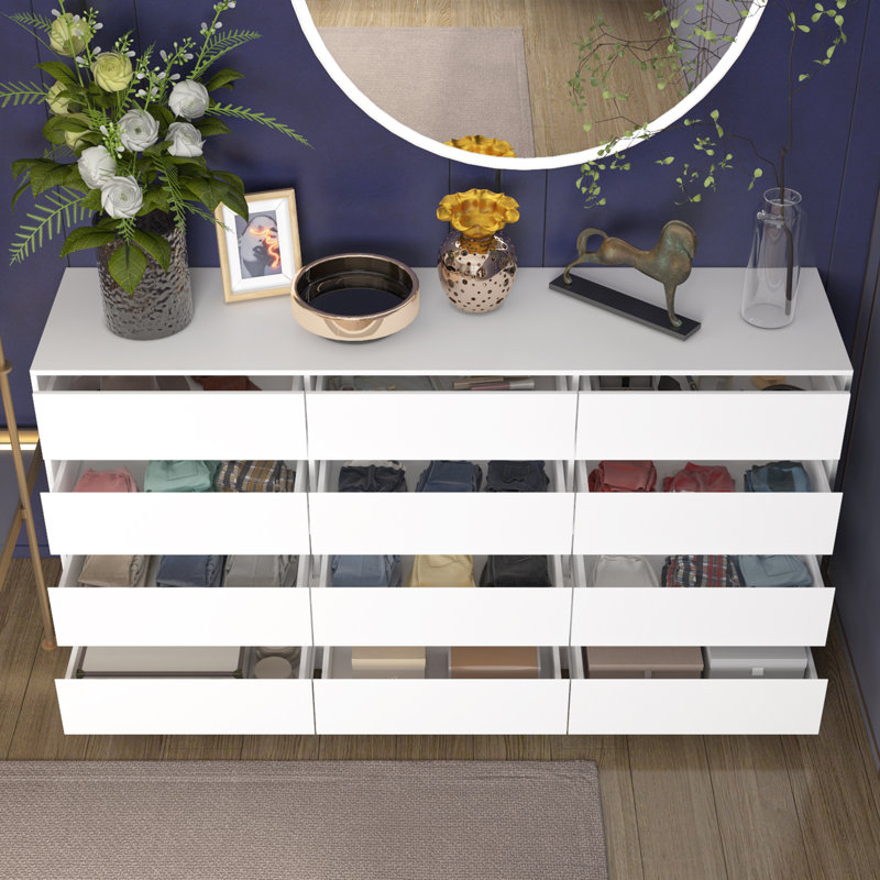 Rhue 63" Wide 12 Drawer Dresser, White