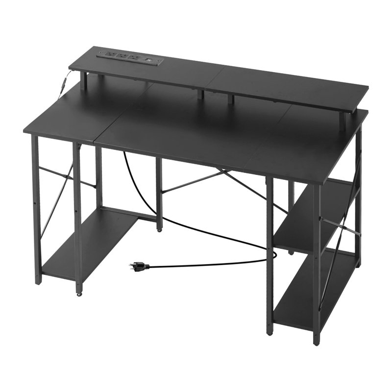 47 inch Computer Desk with Smart LED Light Power Outlets Reversible Home