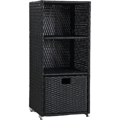 Outdoor Towel Cabinet, Pool Accessory Storage Organizer, Freestanding Waterproof PE Rattan Wicker Shelf, 2 Layer With 1 Bottom Drawer For Pool, Patio, Outdoor, Indoor