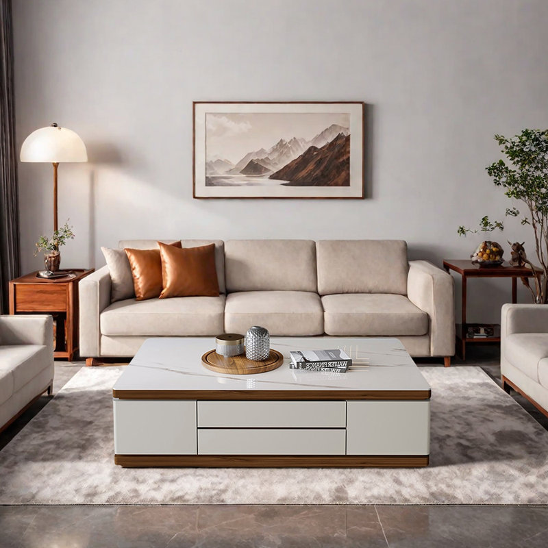 Table basse crème texturée, H 19,68 po x L 59,05 po x l 33,46 po