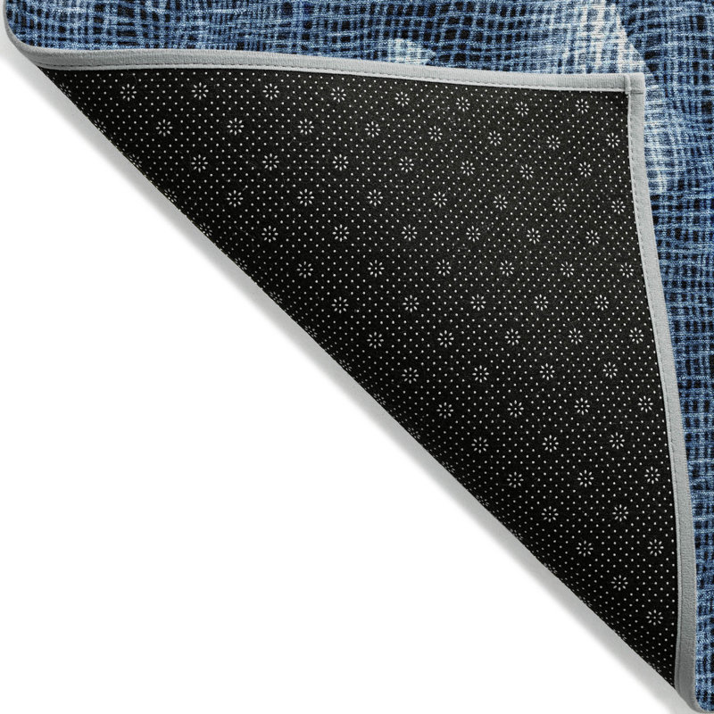 Tapis bleu intérieur / extérieur lavable à la machine Xhevrie, Rectangle 2 pi 6 po x 3 pi 10 po