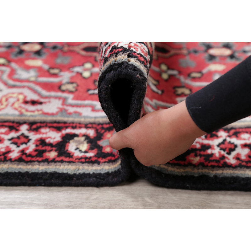 Tapis rouge traditionnel en laine à motif géométrique 3x5