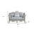 66" Light Grey Damask Linen And Curved Loveseat and Toss Pillows
