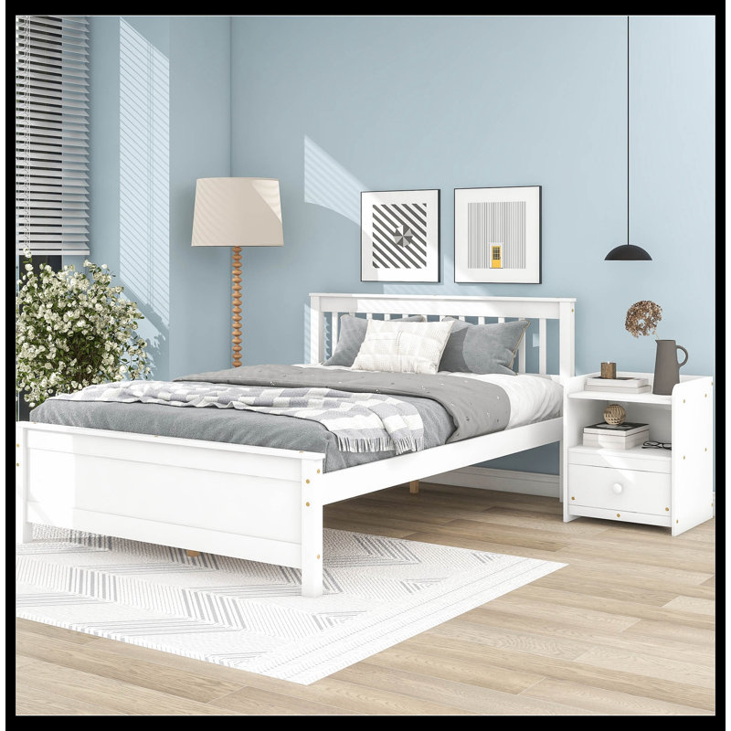 Ensemble de chambre à coucher 2 pièces, lit avec tête de lit et pied de lit Rista, Blanc, Double