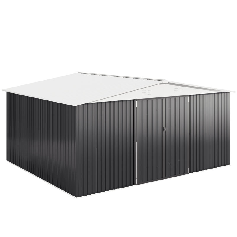 14 ft. W x 12 ft. D Outdoor Metal Shed Storage with Updated Frame Structure and Lockable Doors