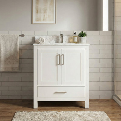Ensemble de meuble-lavabo 30 po avec comptoir en granite, armoire en bois massif avec lavabo simple blanc