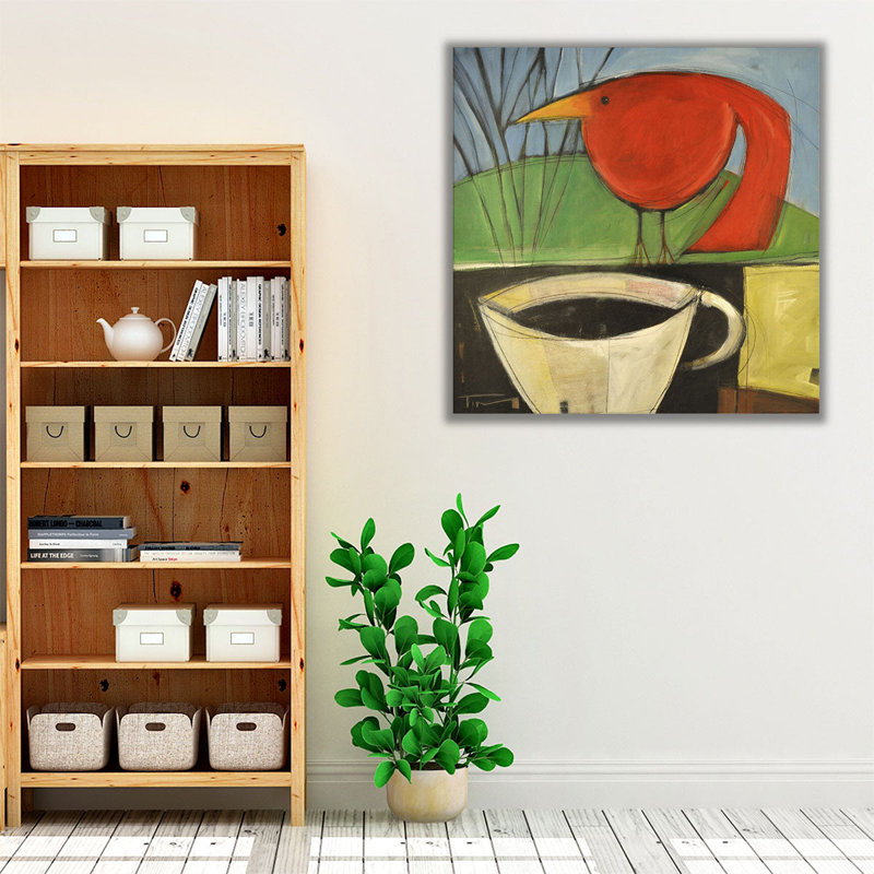«Coffee and Red Bird», reproduction d'art sur toile, H 40 po x l 40 po