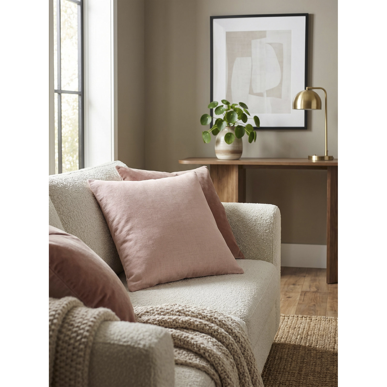 Lanie Linen Pillow Cover, Square 20", Dark Beige