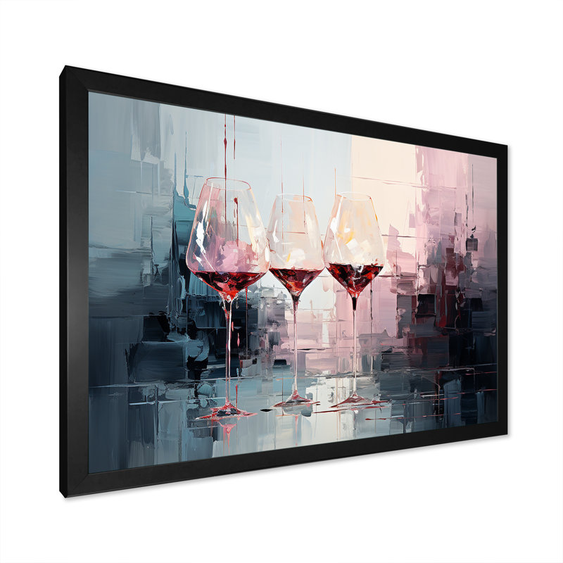 «Wine verres Deep collage - Wine», art mural encadré, Cadre d'angle fermé noir, H 16 po x l 32 po x P 1 po