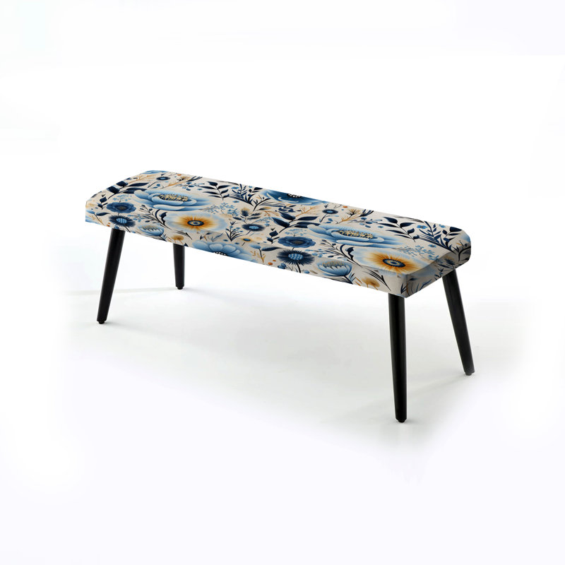 Blue Bohemian Bliss Floral Pattern - Floral Upholstered Black Bench