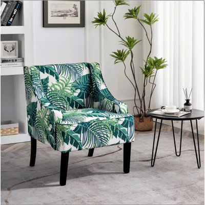 Chaise d'appoint rembourrée polyvalente, structure en bois massif avec accoudoirs encastrés, pieds avant effilés et pieds évasés, chaise d'appoint rembourrée en mousse et à ressorts à arc pour la salle à manger de la chambre du vestibule, feuilles vertes