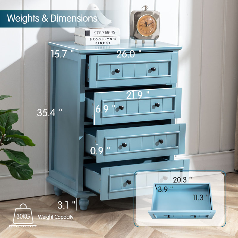 Amarilys 26'' W 4 - Drawer Dresser, Blue