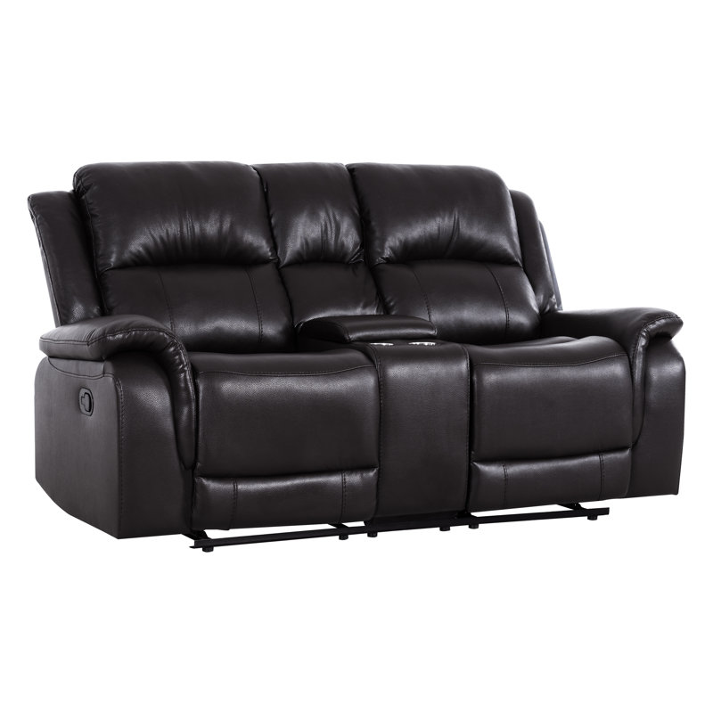 Espresso Home Theater Loveseat – Dual Recliner with Console & Cup Holders for Media Room