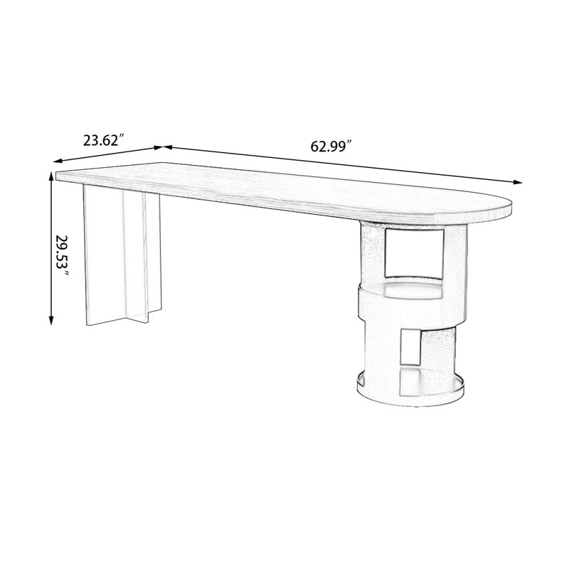 Bureau brun en bois massif en forme de U, H 29,53 po x l 62,99 po x P 23,62 po