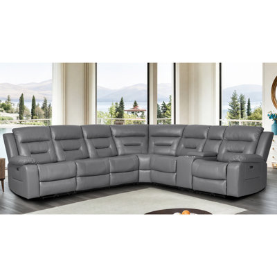Kimblyn Power Recliner Sectional Sofa, Faux Leather 6-SEAT Modular Reclining Sectional Couch, Livingroom Furniture Sets With 1 Storage Console by Latitude Run