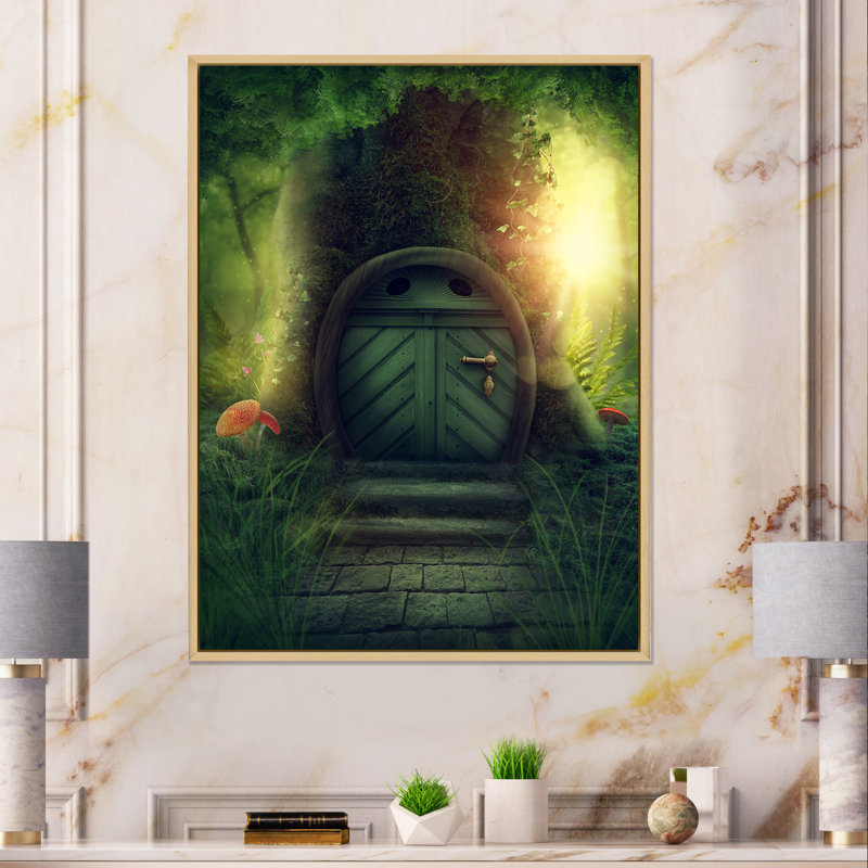 Porte dans un grand arbre magique - photographie sur toile, Cadre flottant en érable, H 20 po x l 12 po