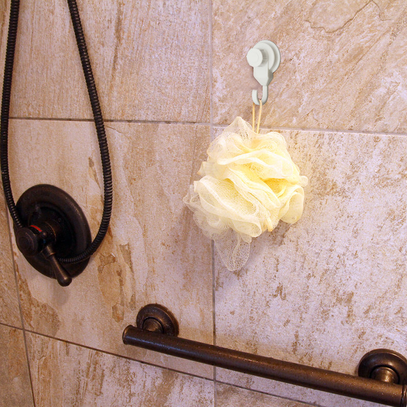 White Plastic and Metal Suction Cup Wall Hooks Set of 2