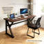 Double bureau d'ordinateur en bois massif de 55,1 pouces de long, poste de travail à deux places épaissi, table d'écriture en noyer pour la maison et le bureau-133348603